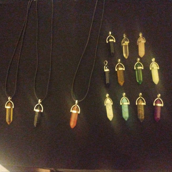 Gemstone pendent stainless steel, . multiple colors shown below 1 necklace!!!! - Picture 1 of 7